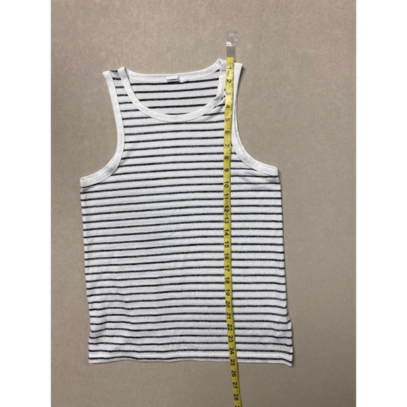 GAP Tops - Gap Womens Medium Striped Ribbed Knit Tank Top White Navy Blue Scoop Neck Casual